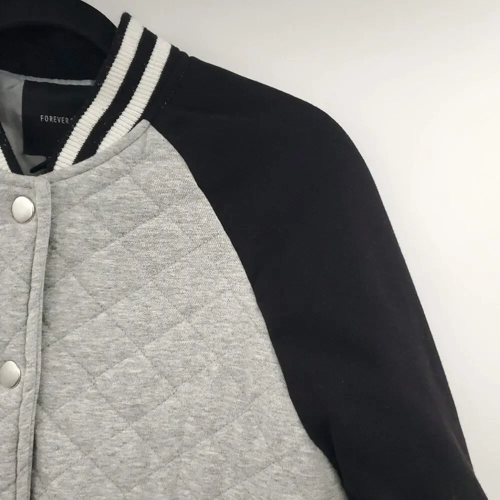 Forever 21 Varsity Jacket Small Womens Gray Quilted Sport Girlfriend - Picture 5 of 11